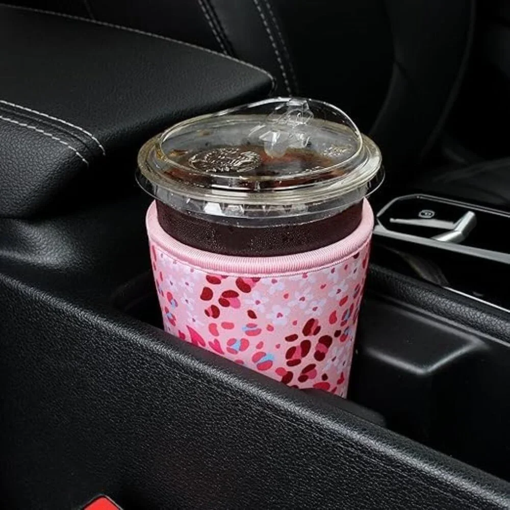 Xumbtvs 3 Pack Reusable Iced Coffee Sleeves – (Pink Leopard print)